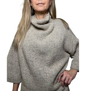 ZARA KNIT Oversized Cowl Neck Sweater Italian Yarn Women M Beige